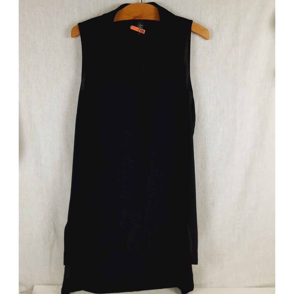 International Concepts INC Womens Large Black Sheer Button Down Hi Low Blouse